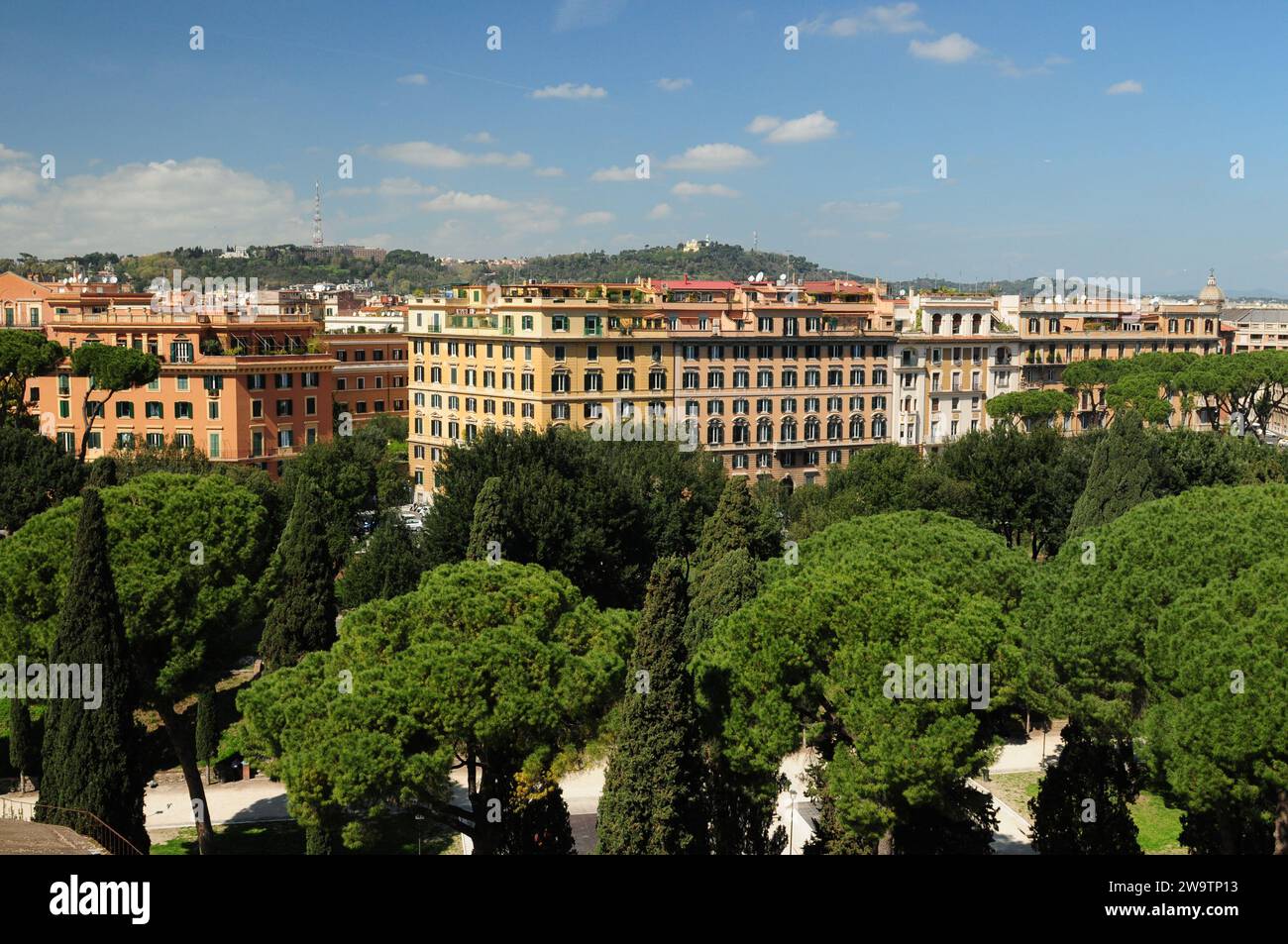 View From Castel Sant'Angelo To A Surrounding Park Rome Italy On A Wonderful Spring Day With A Few Clouds In The Sky Stock Photo
