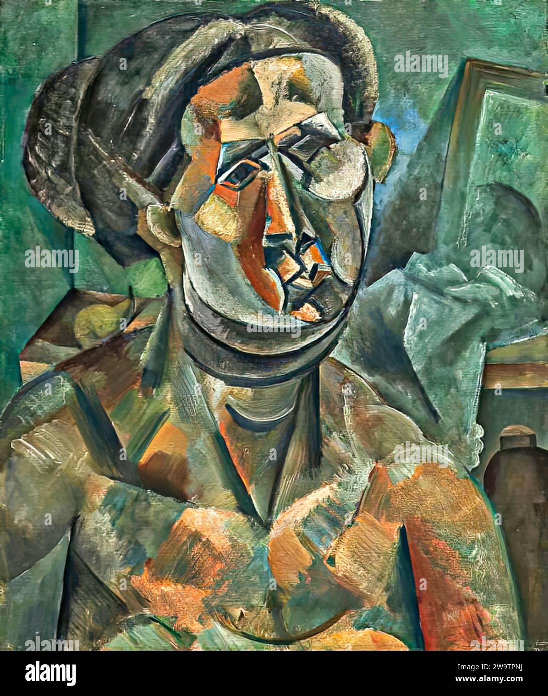Head of a Woman, 1909 (Painting) by Artist Picasso, Pablo (1881-1973) / Spanish. Stock Vector