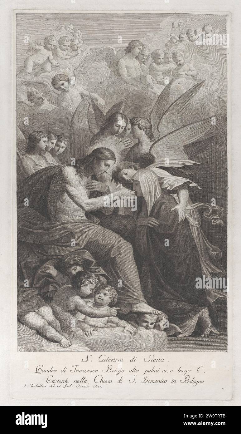 Christ giving the Sacred Host to the kneeling Saint Catherine of Siena, surrounded by various angels 1941 by Giuliano Traballesi Stock Photo