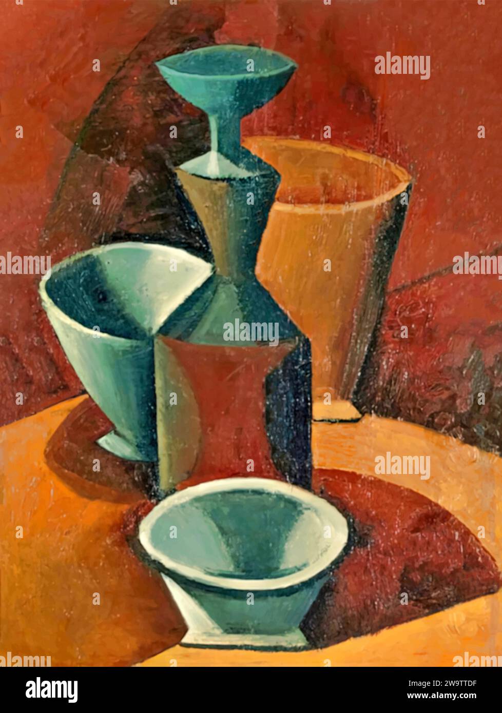 Pitcher and cup, 1908 (Painting) by Artist Picasso, Pablo (1881-1973) / Spanish. Stock Vector