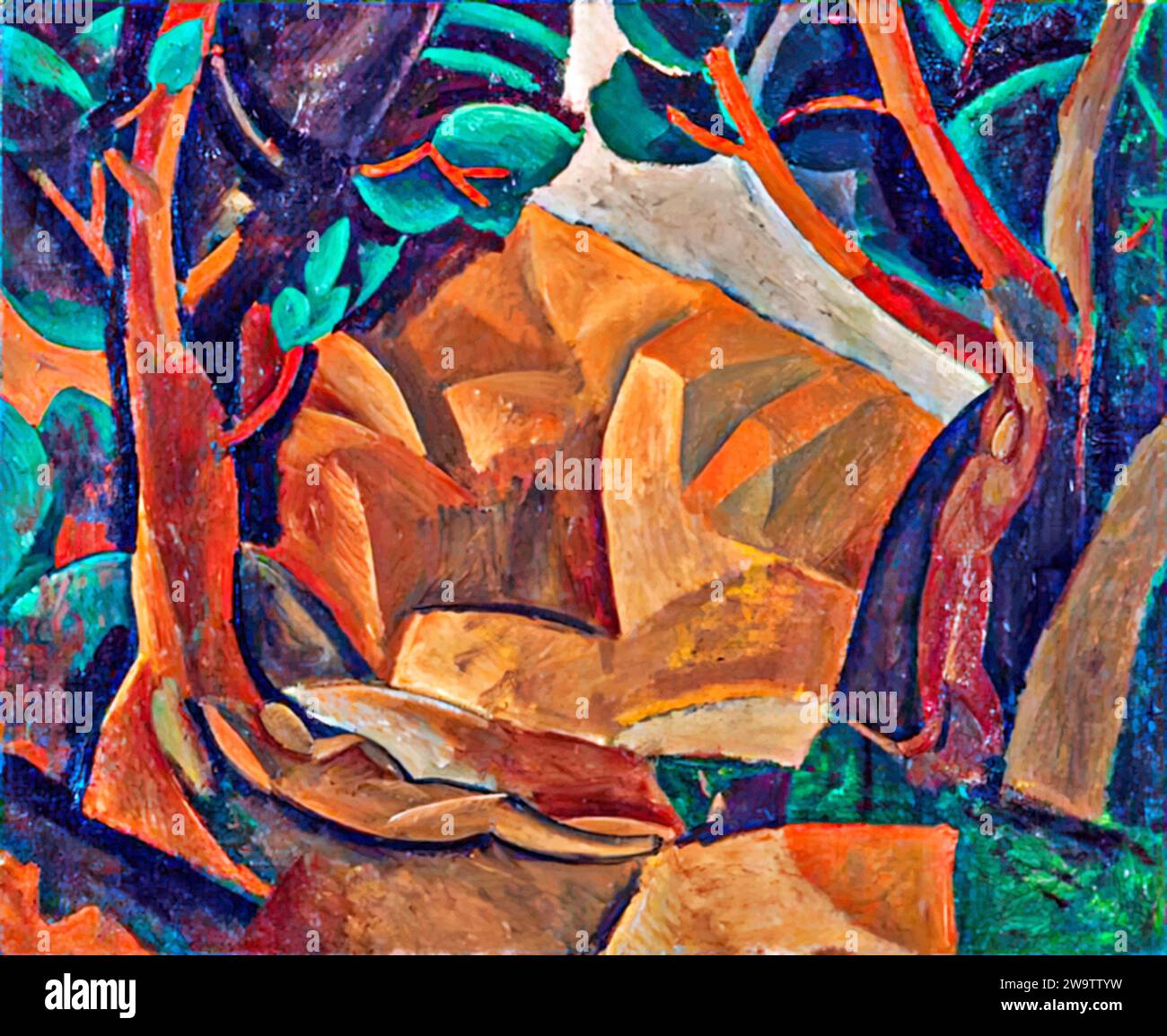 Landscape with Two Figures, 1908 (Painting) by Artist Picasso, Pablo (1881-1973) / Spanish. Stock Vector