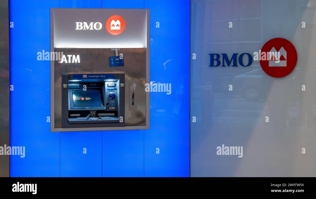 Toronto, Ontario, Canada-January 6, 2020: BMO personal banking machine. Bank of Montreal is the fourth-largest bank in Canada by market capitalization Stock Photo