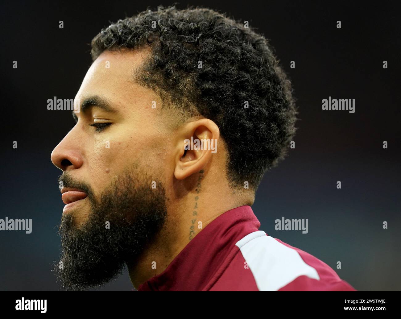 Aston Villa's Douglas Luiz during the warm up before the Premier League match at Villa Park, Birmingham. Picture date: Saturday December 30, 2023. Stock Photo