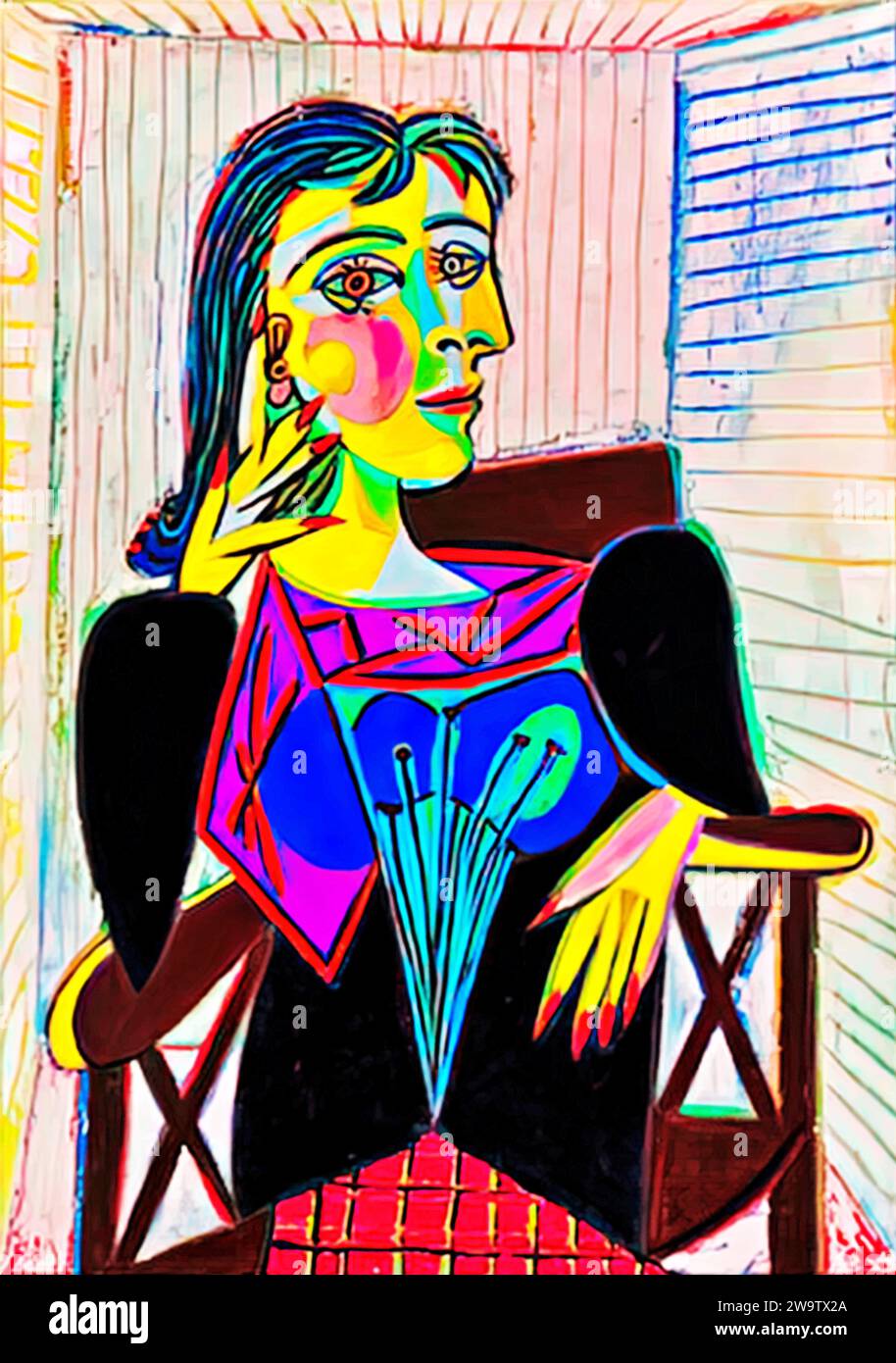 Portrait of Dora Maar, 1937 (Painting) by Artist Picasso, Pablo (1881-1973) Spanish. Stock Vector
