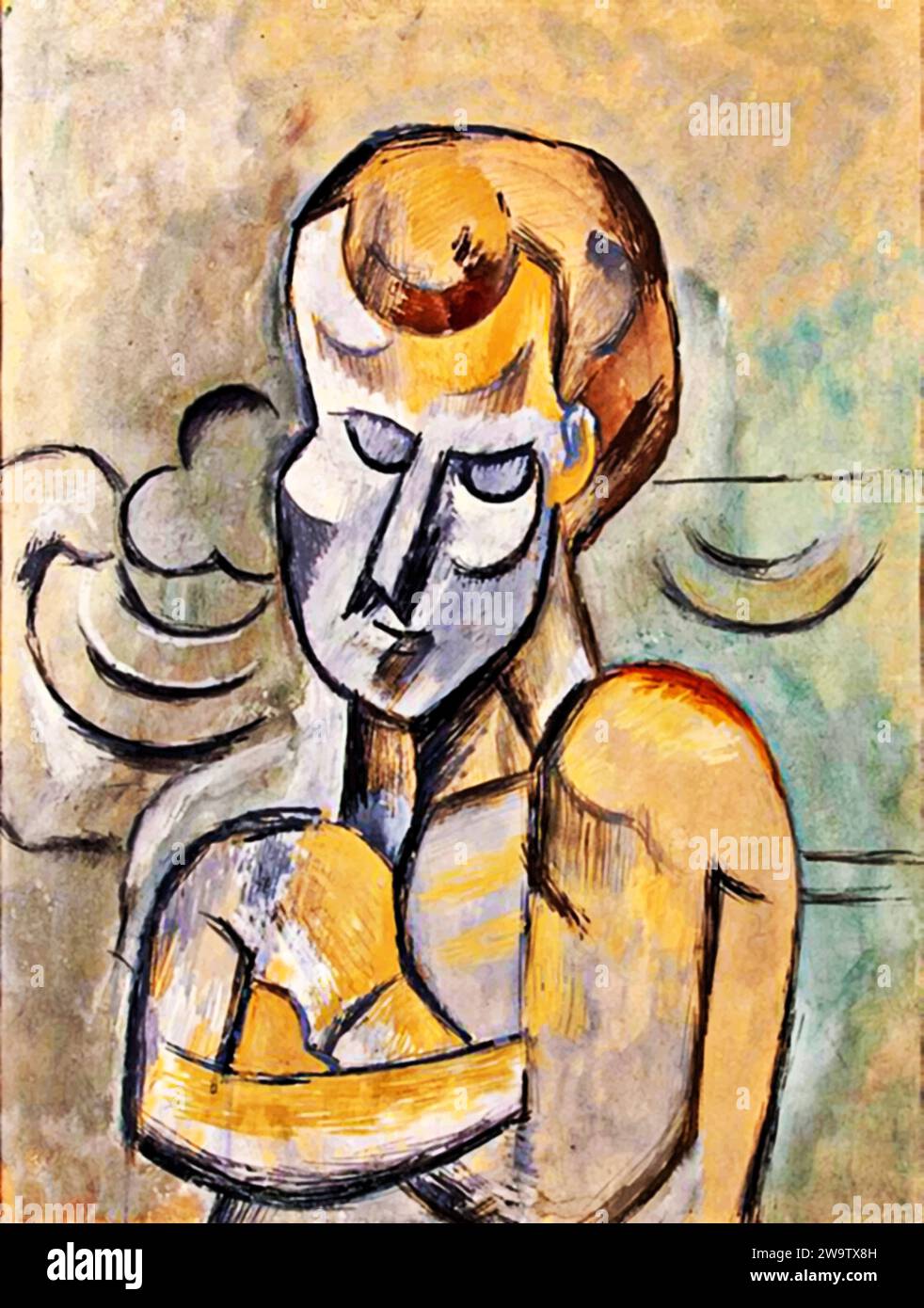 Man with Arms Crossed, 1909 (Painting) by Artist Picasso, Pablo (1881-1973) / Spanish. Stock Vector