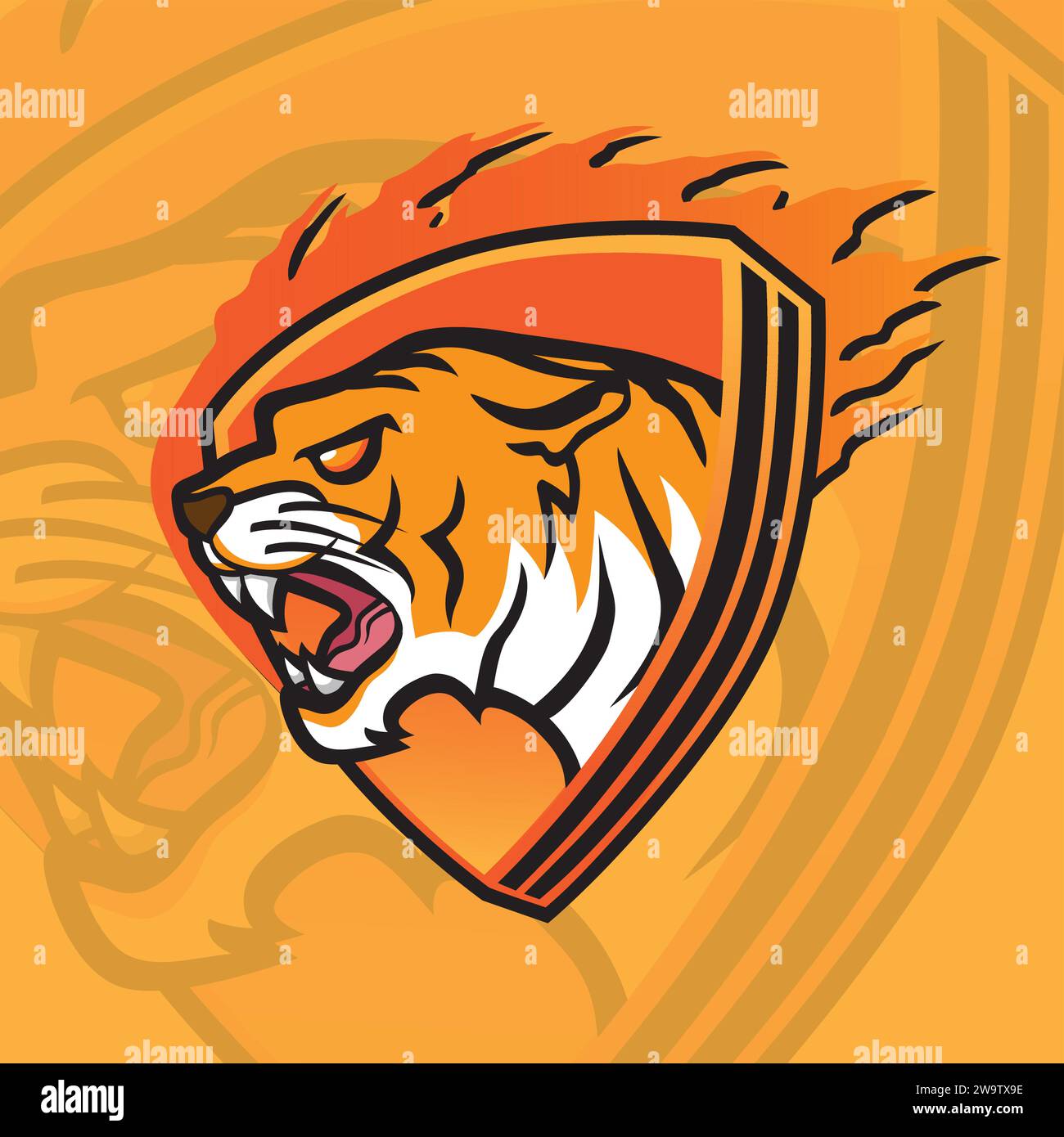 Tiger Mascot on Fire Ball Logo Design Stock Vector