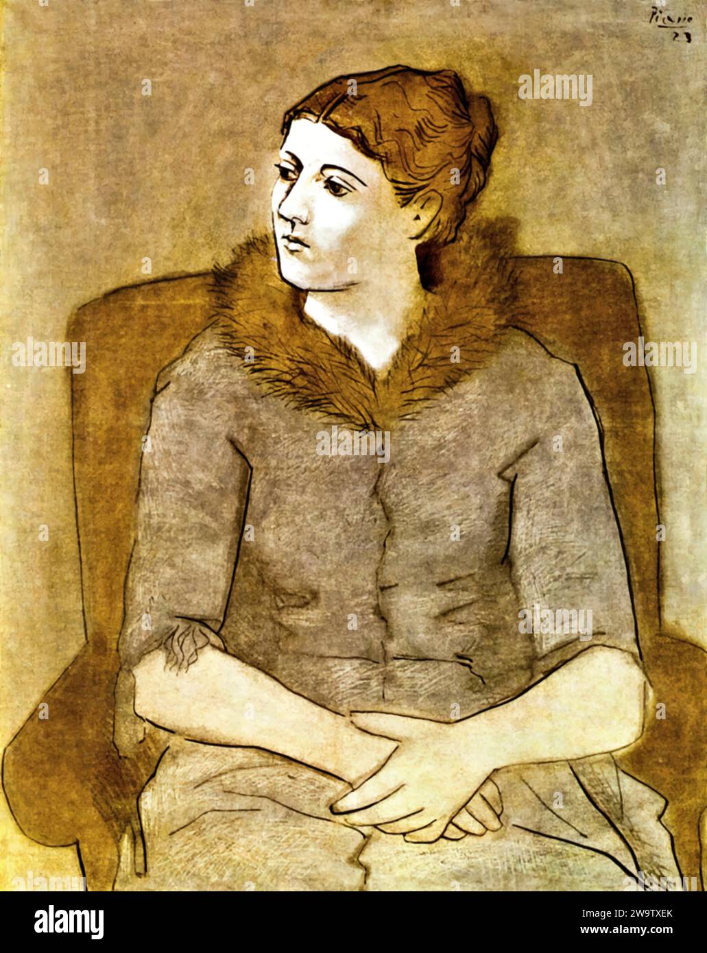 Portrait of Olga, 1923 (Painting) by Artist Picasso, Pablo (1881-1973) Spanish. Stock Vector