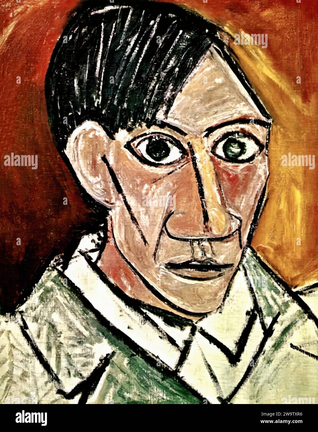 Self Portrait, Pablo Picasso 1907 (Painting) by Artist Picasso, Pablo (1881-1973) Spanish. Stock Vector