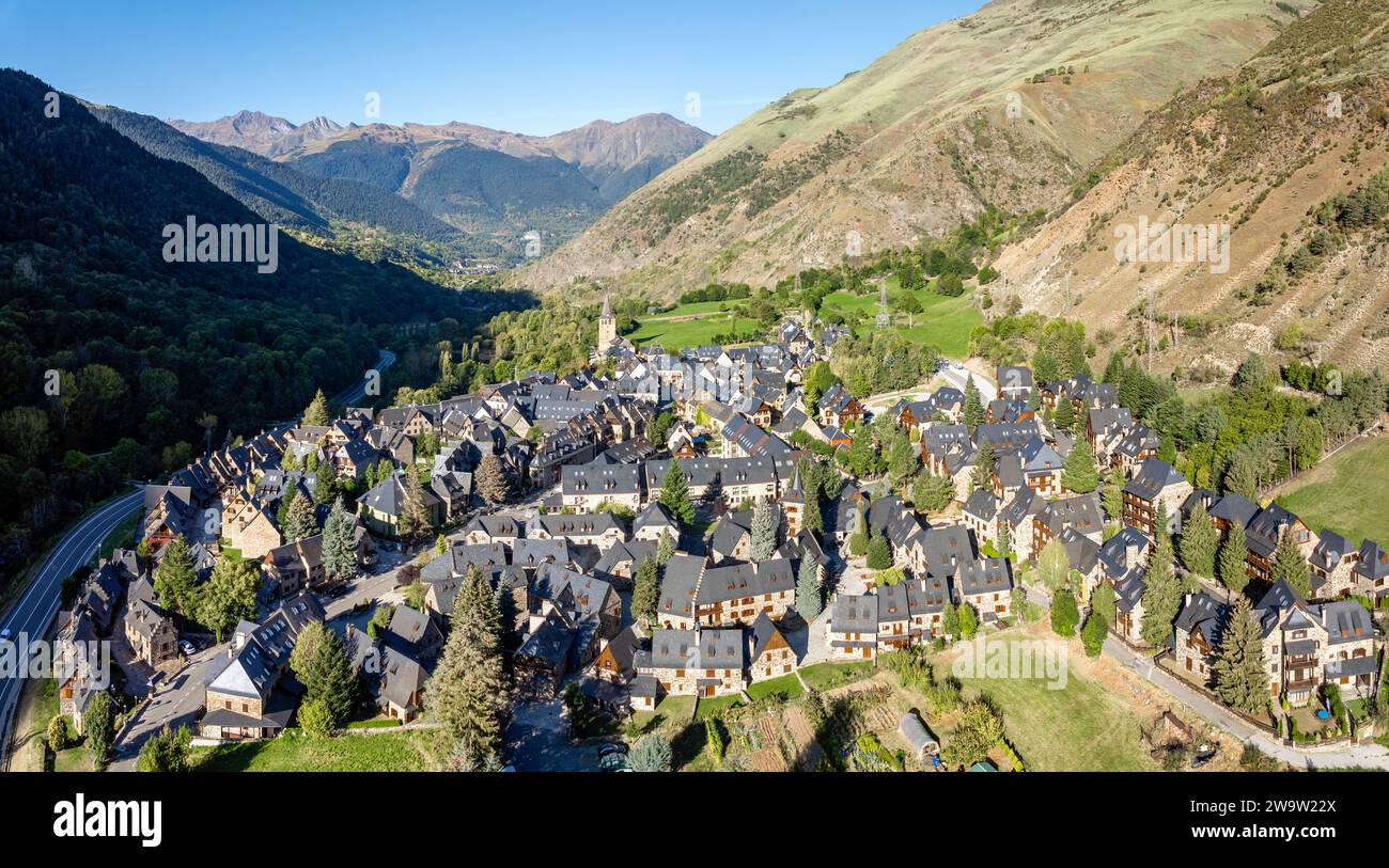Garos village in Lerida Catalonia of Spain Pyrenees in Aran Valley, Cataloged of the most beautiful villages in Spain. It has 107 inhabitants Stock Photo