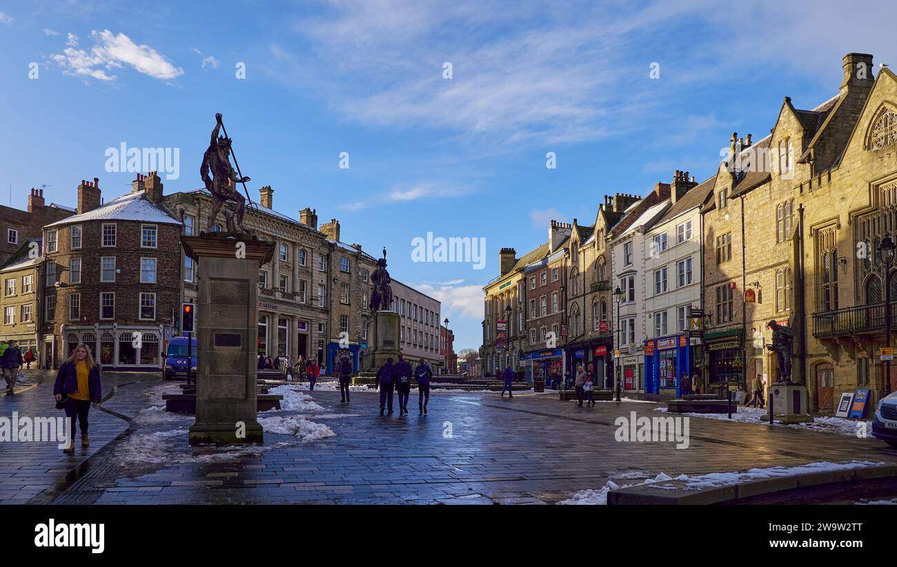 DURHAM, COUNTY DURHAM/UK - JANUARY 19 : View of the Market Place Square in Durham, County Durham on January 19, 2018. Unidentified people Stock Photo