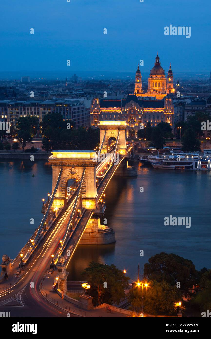 Chain bridge over the river Danube in Budapest in Hungary in Europe Stock Photo