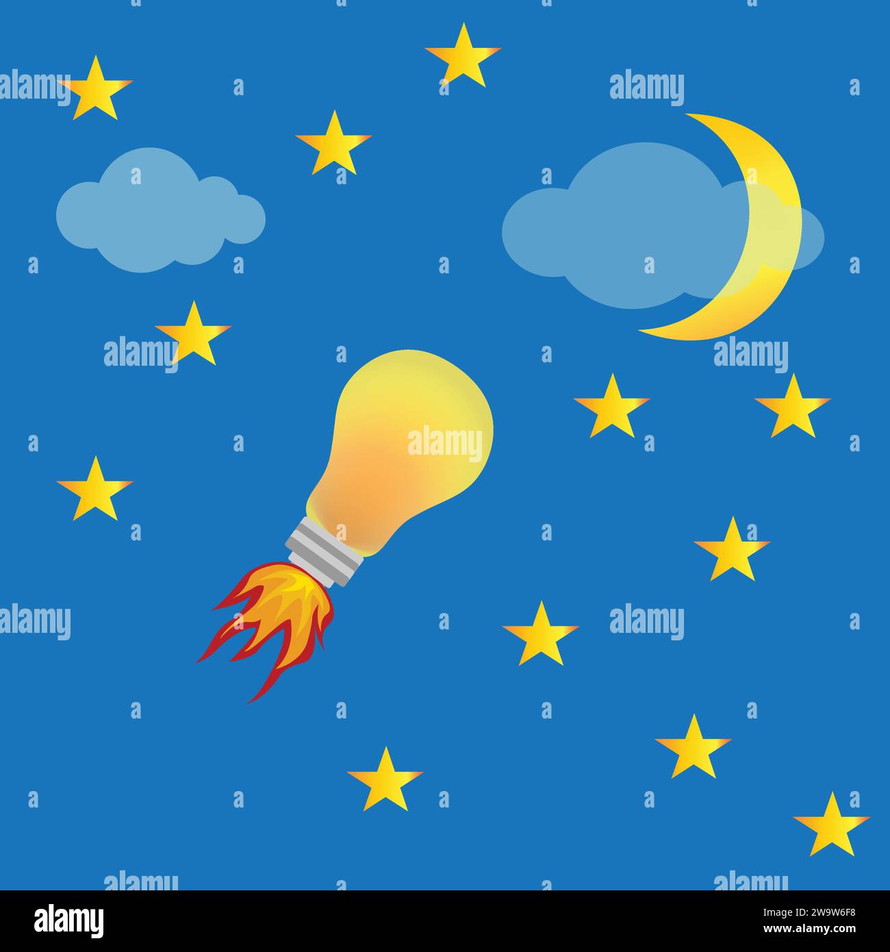 Light bulb flying like a rocket to the night sky Stock Vector