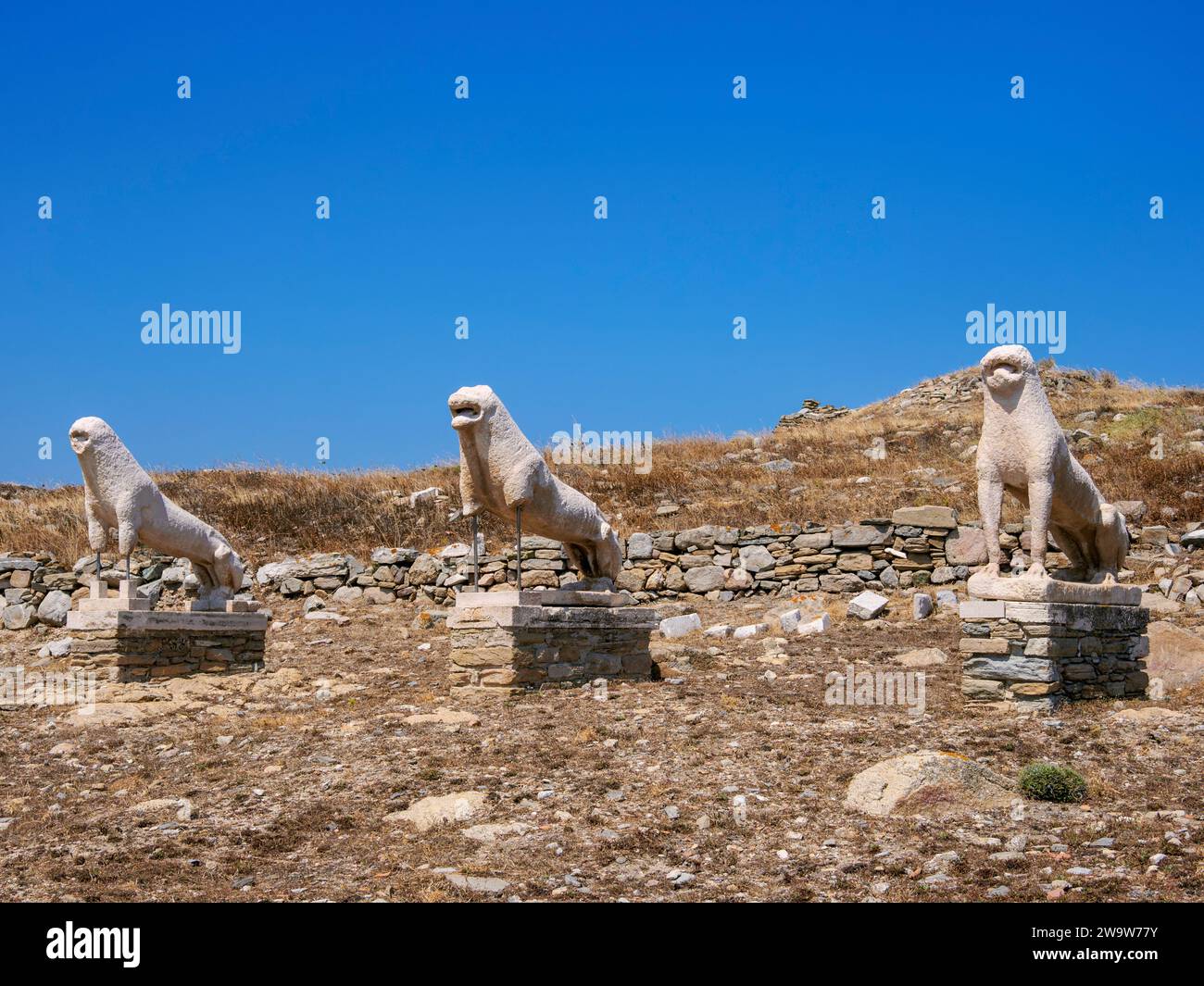 The Terrace of the Lions, Delos Archaeological Site, Delos Island, Cyclades, Greece Stock Photo