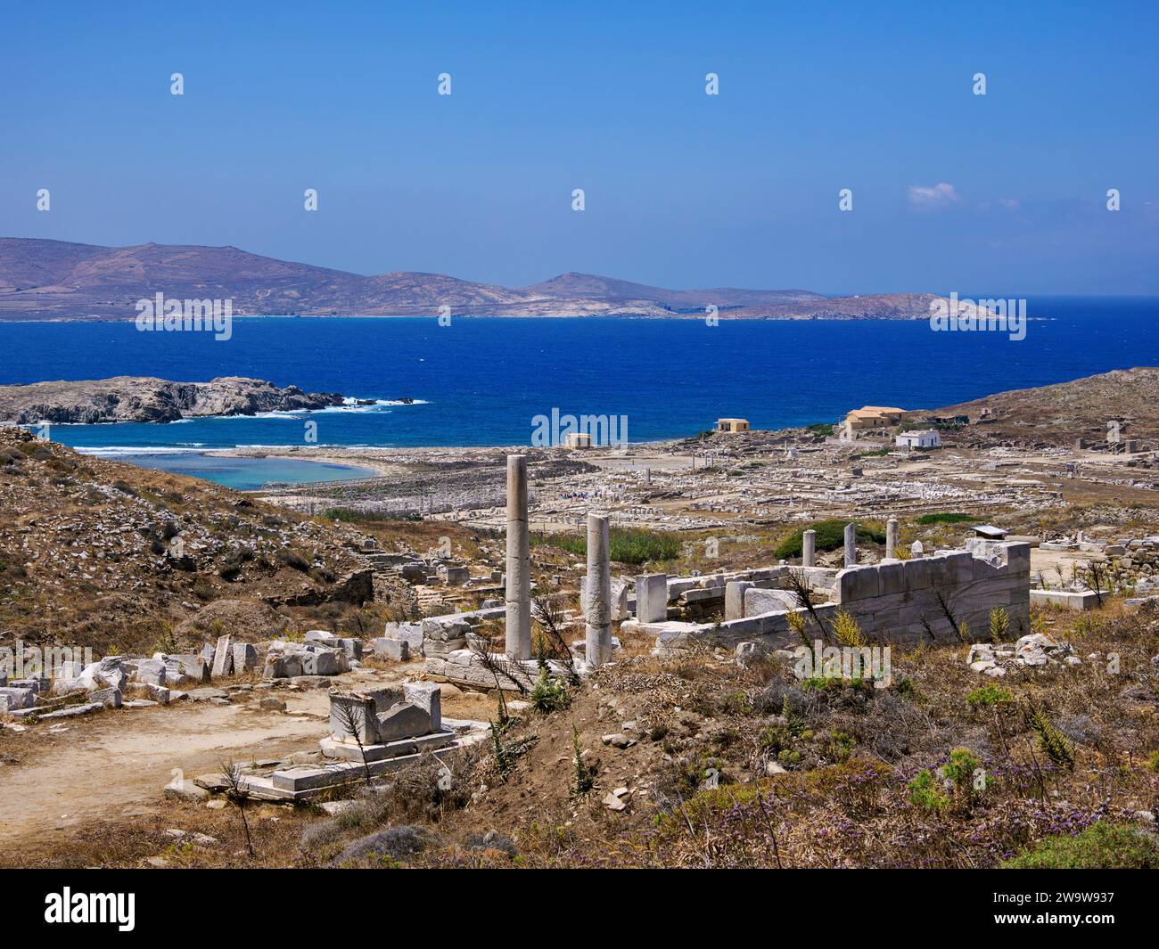 Temple of Hera, Delos Archaeological Site, Delos Island, Cyclades, Greece Stock Photo