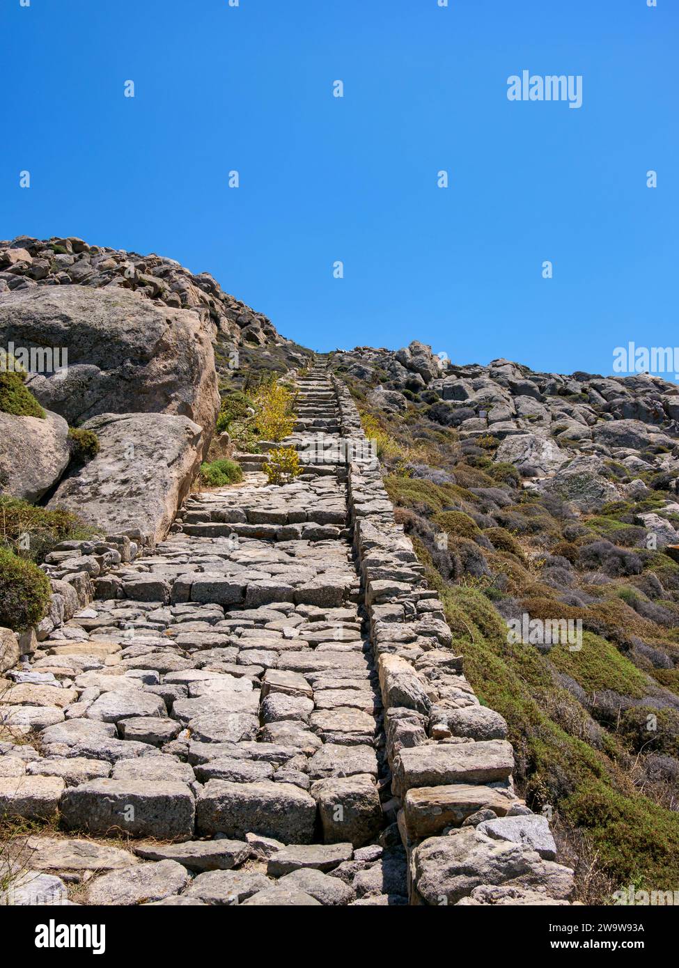 Way up the Mount Kynthos, Delos Archaeological Site, Delos Island, Cyclades, Greece Stock Photo