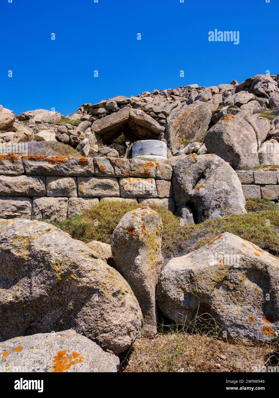 Grotto of Heracles, Mount Kynthos, Delos Archaeological Site, Delos Island, Cyclades, Greece Stock Photo