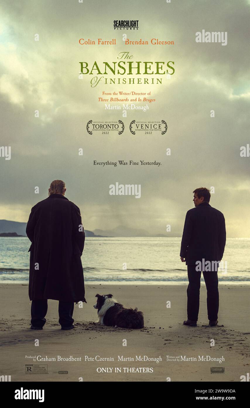 The Banshees of Inisherin (2022) directed by Martin McDonagh and starring Colin Farrell, Brendan Gleeson and Kerry Condon. Two lifelong friends find themselves at an impasse when one abruptly ends their relationship, with alarming consequences for both of them. US one sheet poster ***EDITORIAL USE ONLY***. Credit: BFA / Searchlight Pictures Stock Photo