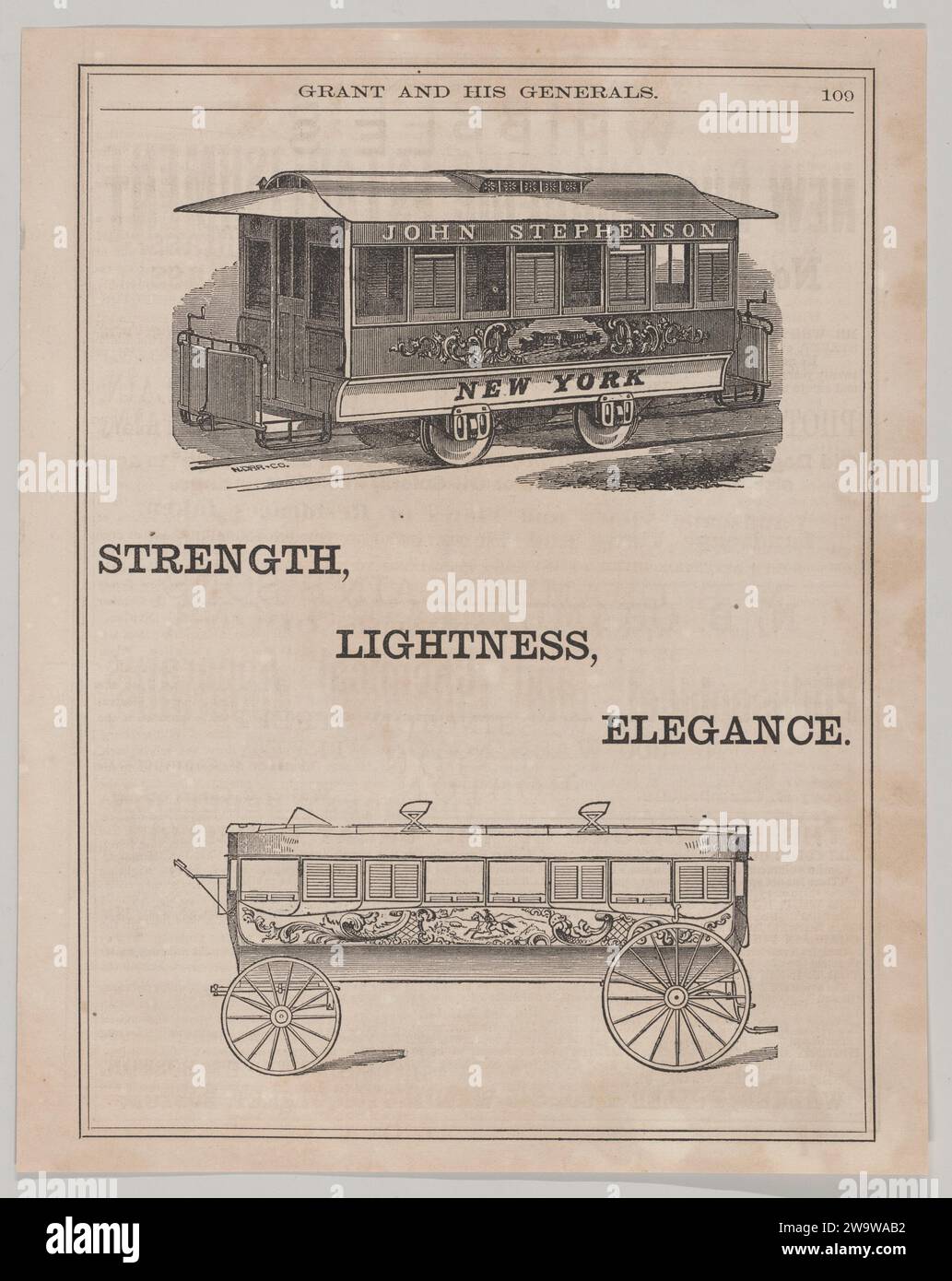 Advertisement for Street Car and Omnibus made by John Stephenson of New York 2019 by John Durand III Stock Photo