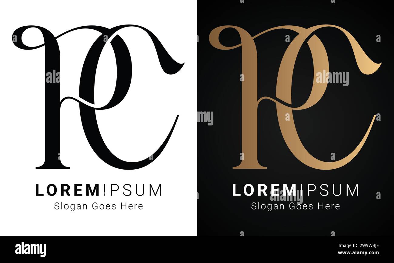 Luxury Initial CP or PC Monogram Text Letter Logo Design Stock Vector