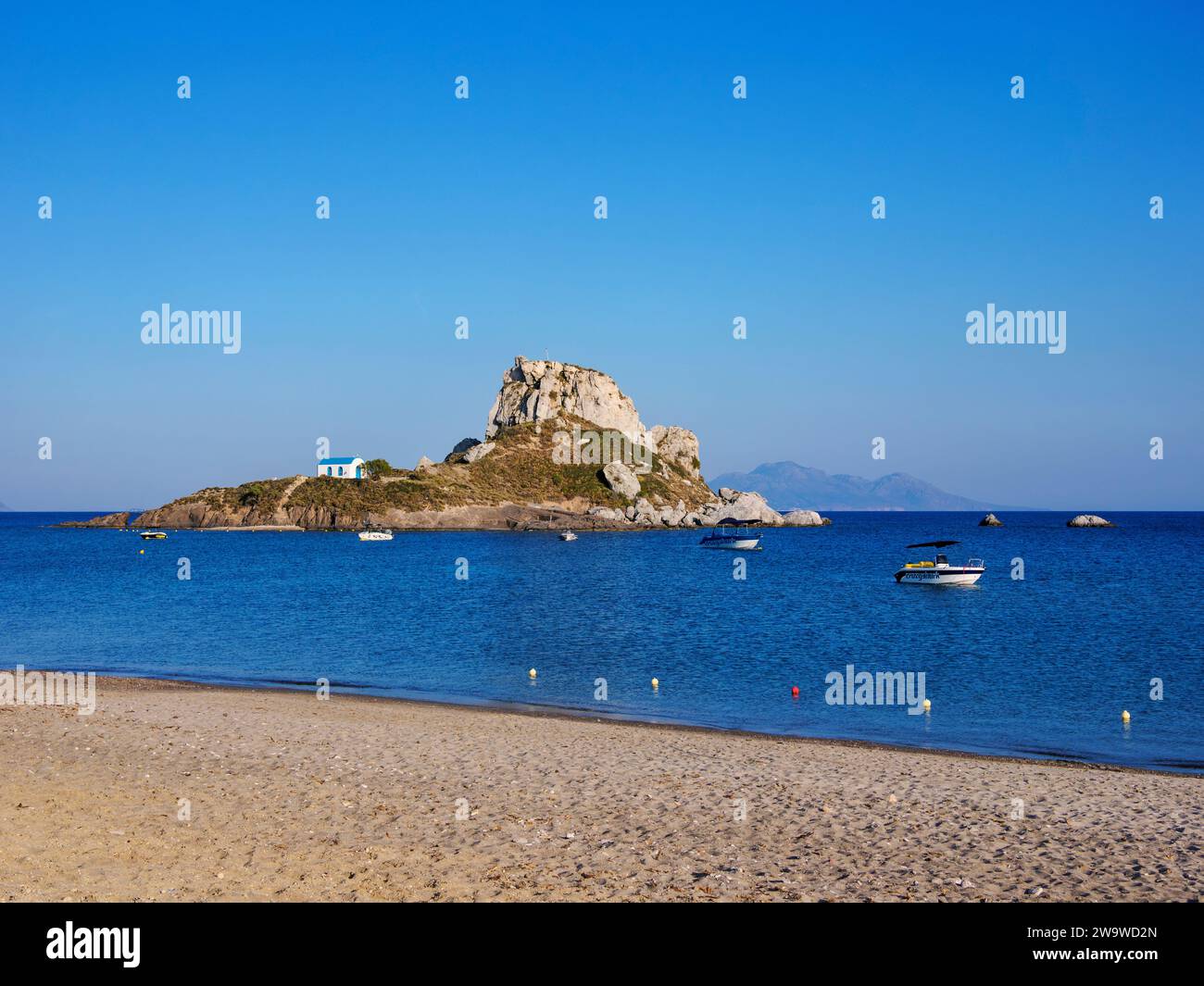 Kastri Island seen from Agios Stefanos Beach, Kos Island, Dodecanese, Greece Stock Photo