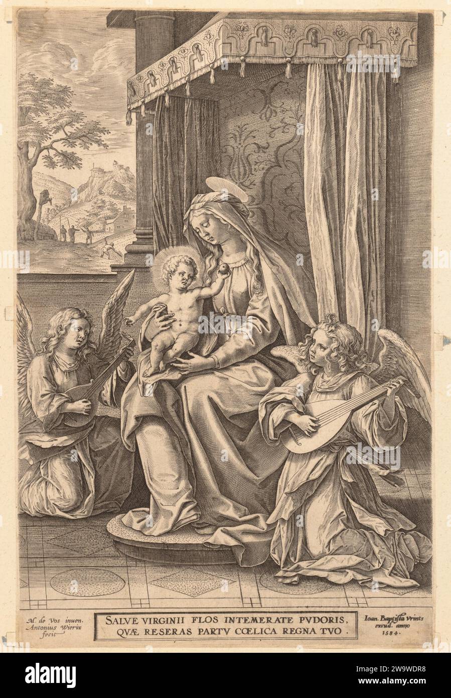 Virgin and Child Enthroned  with Two Musical Angels 1953 by Jan (Johannes) Wierix Stock Photo