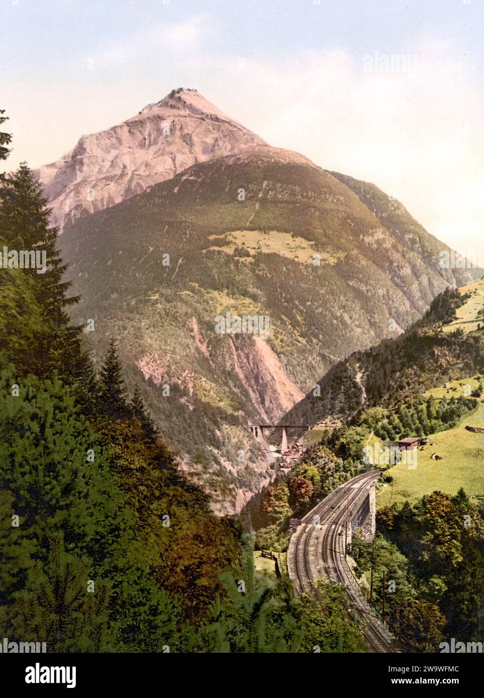 Die St. Gotthardbahn, Windgelle, Schweiz, um 1890, Historisch, digital restaurierte Reproduktion von einer Vorlage aus dem 19. Jahrhundert  /  The St. Gotthard Railway, Windgelle, Switzerland, 1890, Historic, digitally restored reproduction from a 19th century original Stock Photo