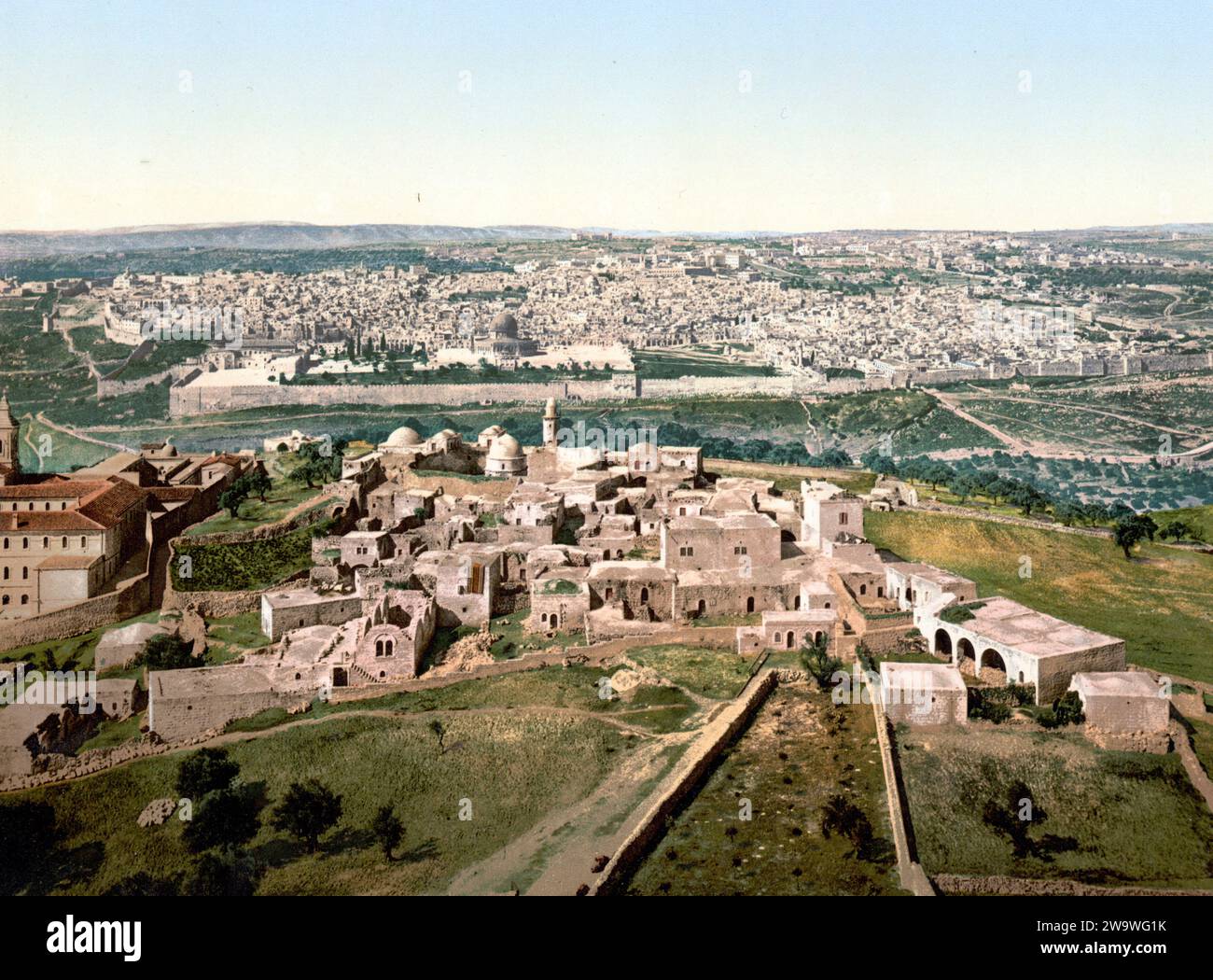 Gesamtansicht von Jerusalem, Heiliges Land, Israel, um 1890, Historisch, digital restaurierte Reproduktion von einer Vorlage aus dem 19. Jahrhundert  /  General view of Jerusalem, Holy Land, Israel, 1890, Historic, digitally restored reproduction from a 19th century original Stock Photo