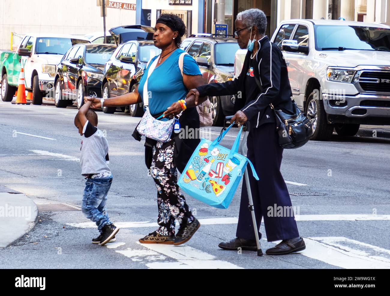 Nashville street scene - three generations Stock Photo