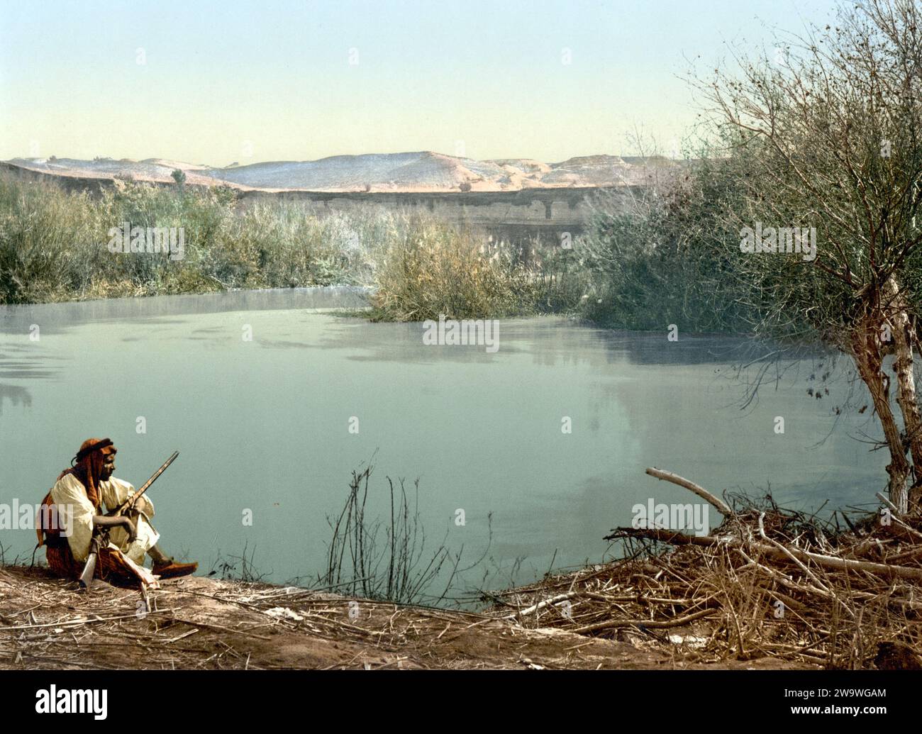 Der Fluss Jordan, Heiliges Land, Israel, um 1890, Historisch, digital restaurierte Reproduktion von einer Vorlage aus dem 19. Jahrhundert  /  The river Jordan, Holy Land, Israel, 1890, Historic, digitally restored reproduction from a 19th century original Stock Photo