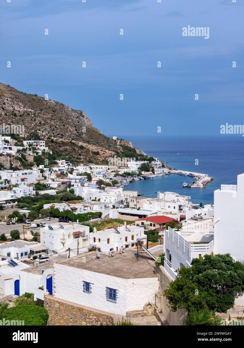 View towards the Pandeli Fishing Port, Agia Marina, Leros Island, Dodecanese, Greece Stock Photo