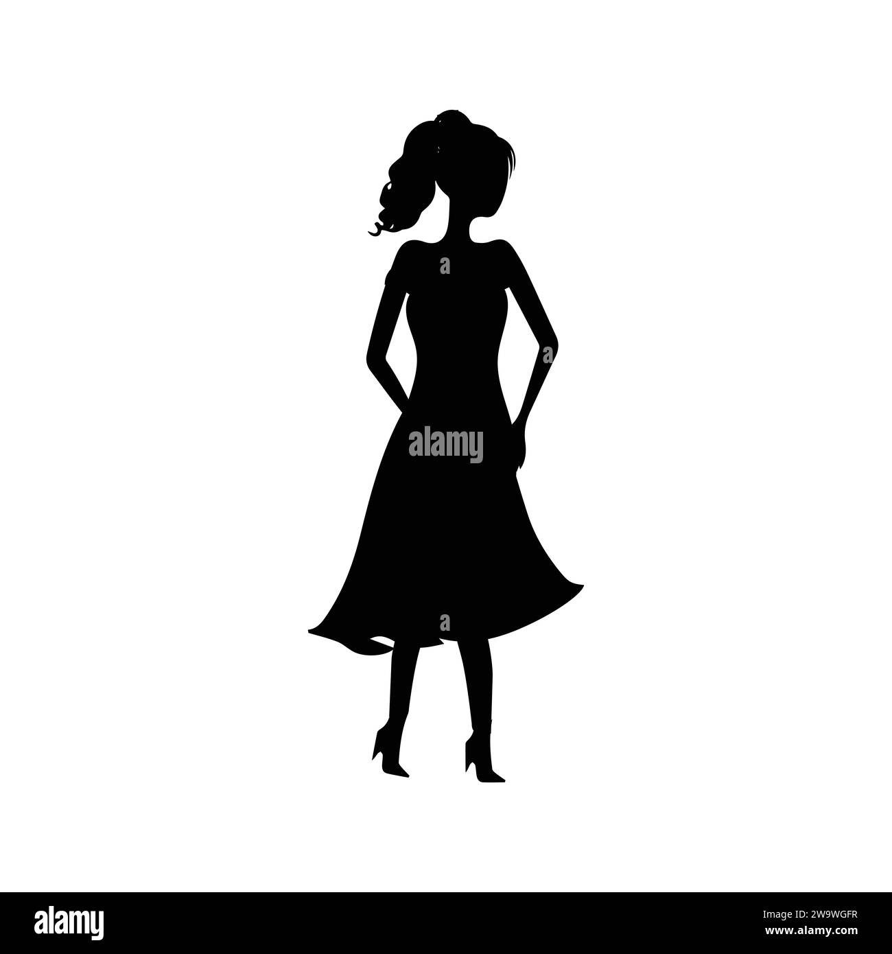 Man, Woman and kids standing silhouette. Group in formal dress. Shillouette romantic couple picture. Silhouettes of People. Stock Vector