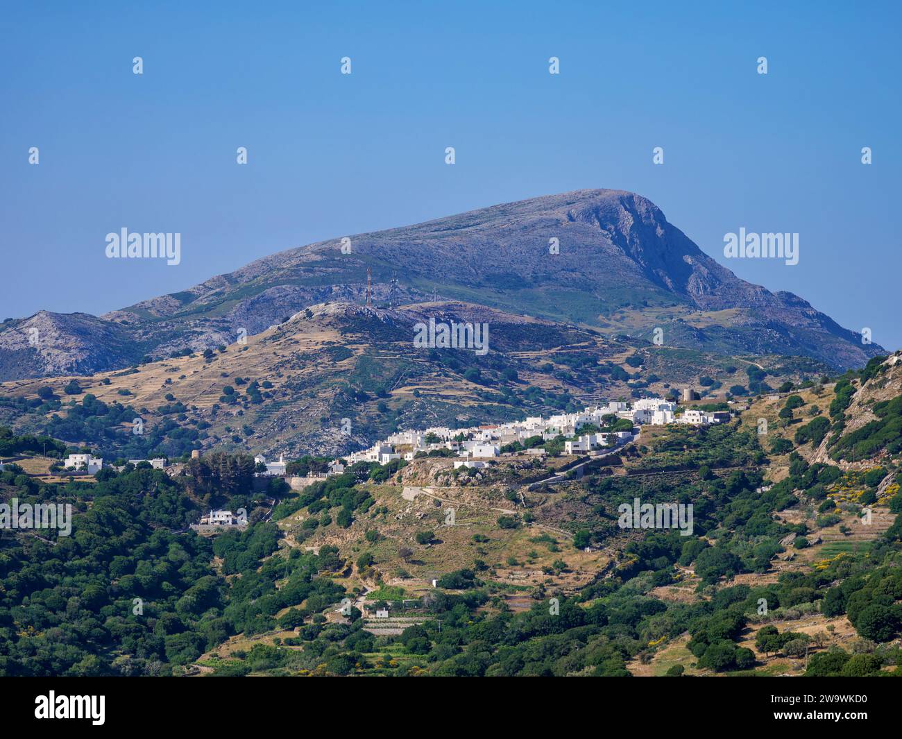 View towards the Apeiranthos Village, Naxos Island, Cyclades, Greece Stock Photo