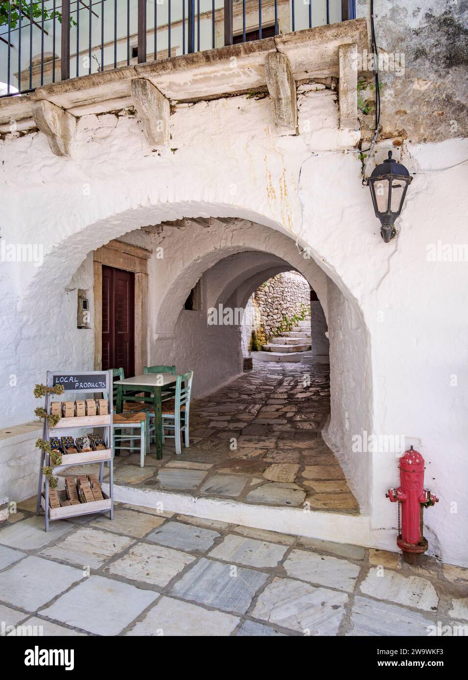 Street of Apeiranthos Village, Naxos Island, Cyclades, Greece Stock Photo