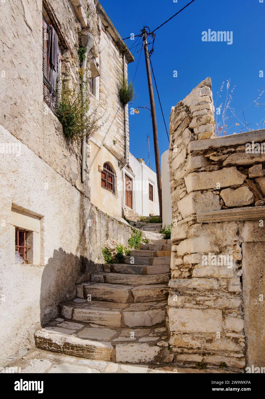 Street of Apeiranthos Village, Naxos Island, Cyclades, Greece Stock Photo