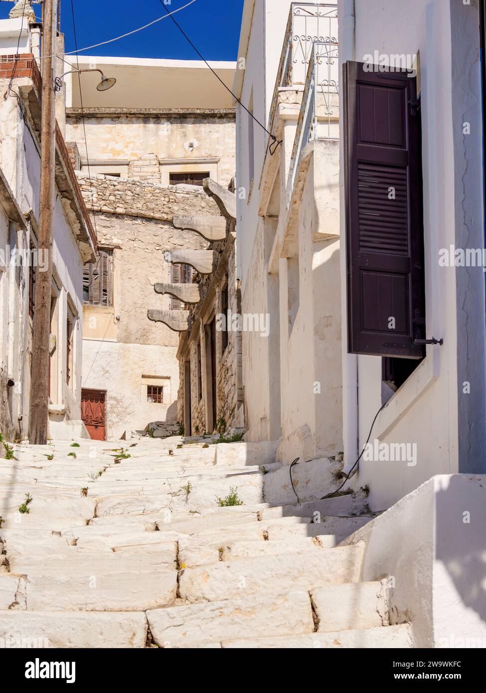 Street of Apeiranthos Village, Naxos Island, Cyclades, Greece Stock Photo