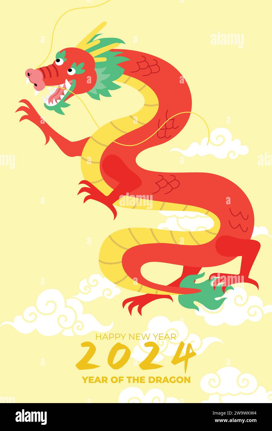 Chinese dragon flying new year 2025 card. Happy lunar new year vector