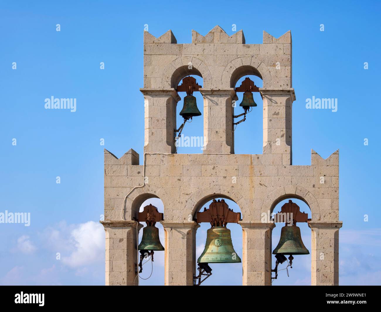 Bells at Monastery of Saint-John the Theologian, Patmos Chora, Patmos Island, Dodecanese, Greece Stock Photo