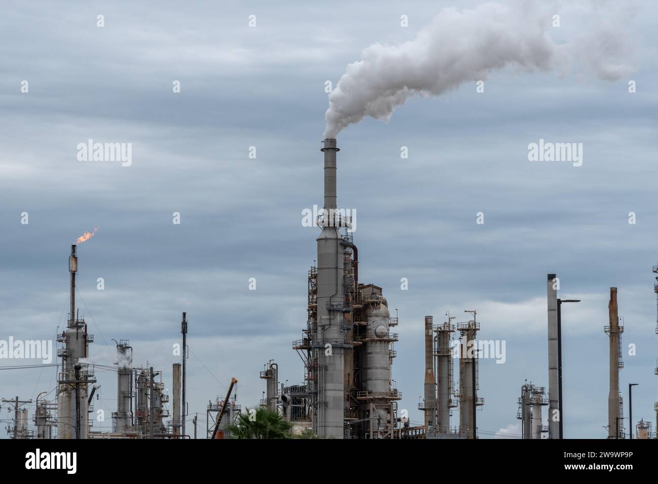 Valero business offices and oil refinery next to highway, Three Rivers, Texas, USA. Stock Photo