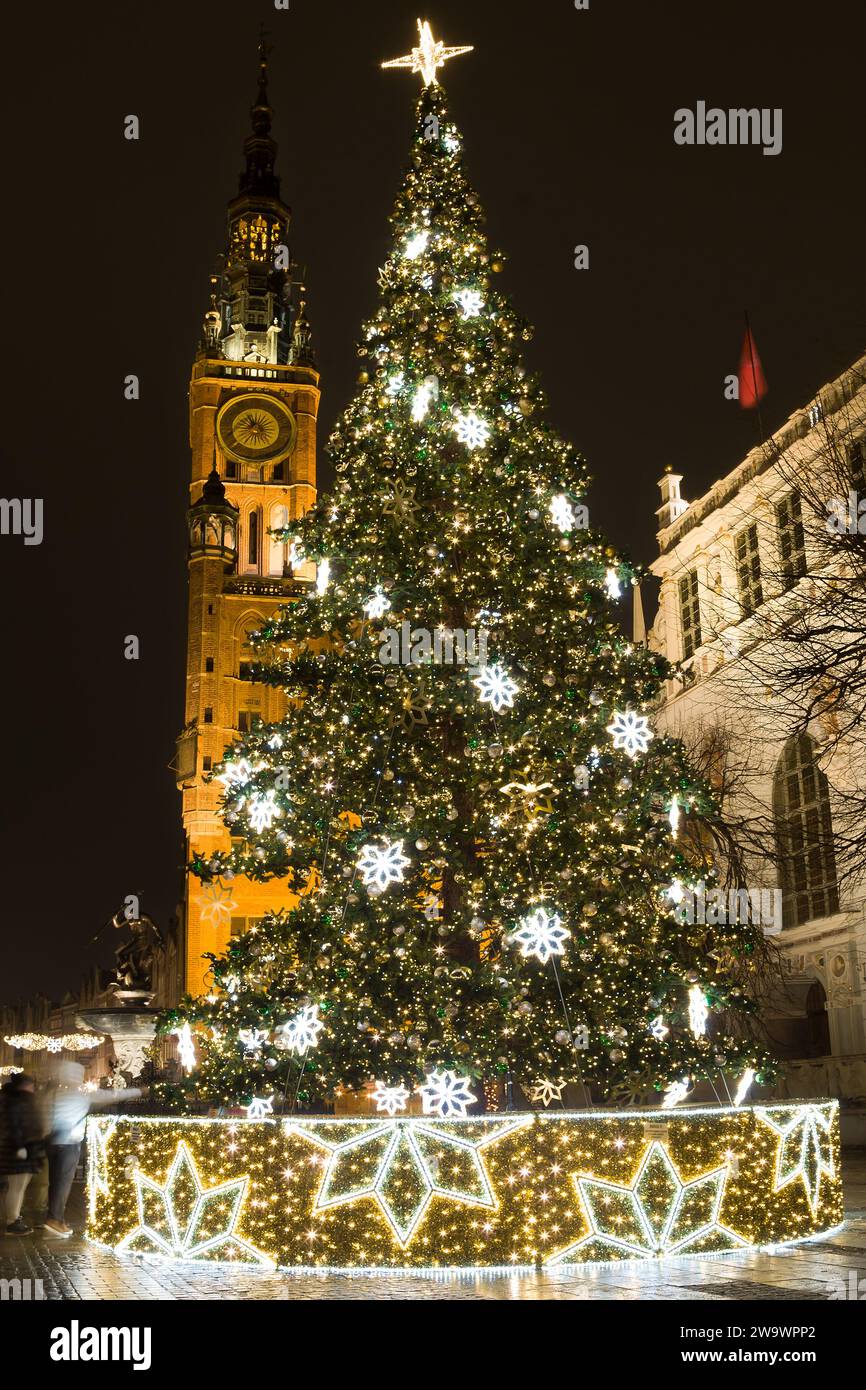 Gdansk, Poland - December 6, 2023: Christmas Tree in the Old Town of Gdansk, Poland. Stock Photo