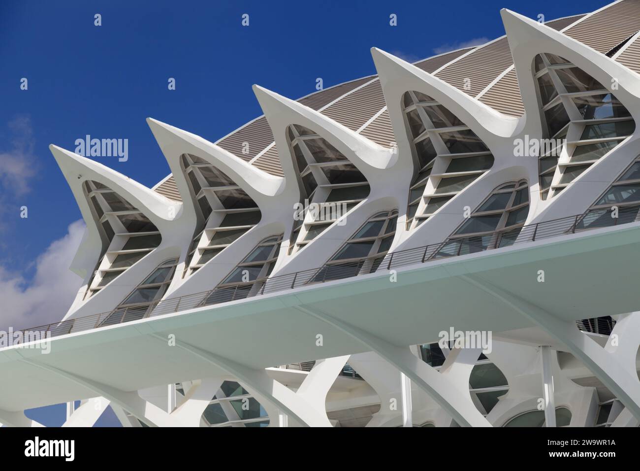 Valencia, Spain - August 14, 2023: Detail of the facade of the Science Museum in Valencia, Spain. Stock Photo