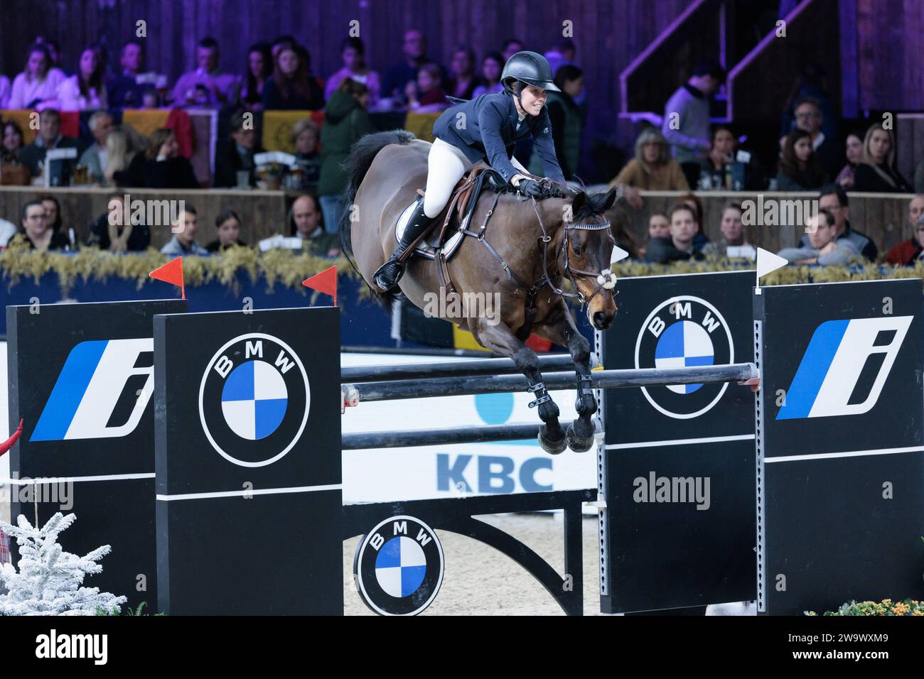 Victoria Gulliksen of Norway with Mistral van de Vogelzang during the Longines FEI Jumping World Cup™ presented by BMW at the Jumping Mechelen on December 30, 2023, Nekkerhal, Belgium (Photo by Maxime David - MXIMD Pictures) Stock Photo
