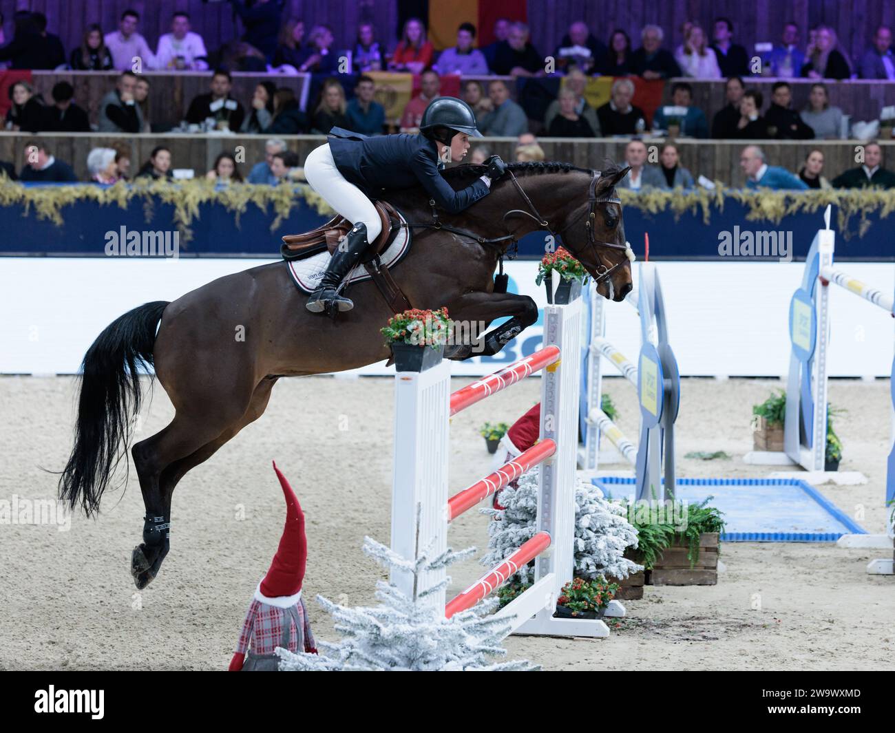 Victoria Gulliksen of Norway with Mistral van de Vogelzang during the Longines FEI Jumping World Cup™ presented by BMW at the Jumping Mechelen on December 30, 2023, Nekkerhal, Belgium (Photo by Maxime David - MXIMD Pictures) Stock Photo
