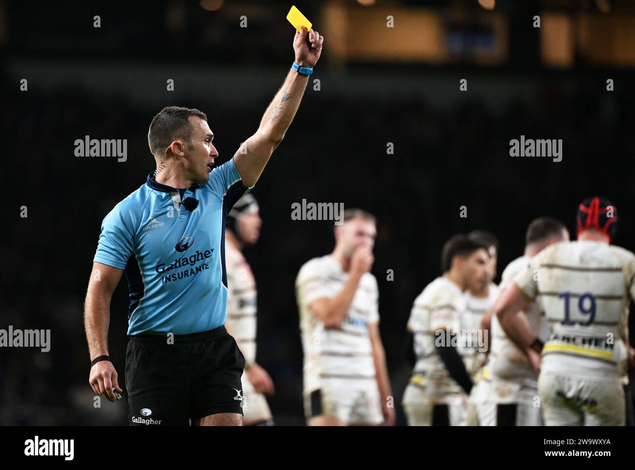 Twickenham Stadium, London, UK. 30th Dec, 2023. Gallagher Premiership Rugby, Harlequins versus Gloucester; Tyrone Green of Harlequins receives a yellow card from referee Adam Leal Credit: Action Plus Sports/Alamy Live News Stock Photo