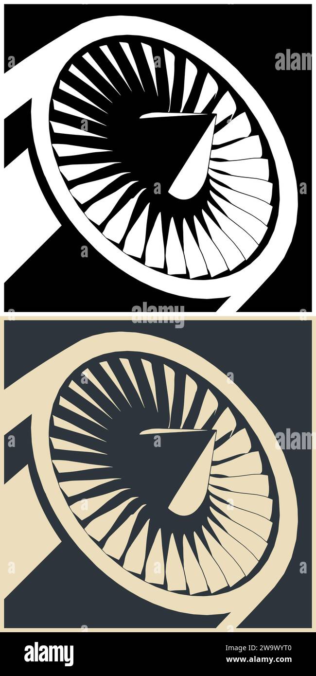 Stylized vector illustration of sketches of jet engine close-up Stock Vector