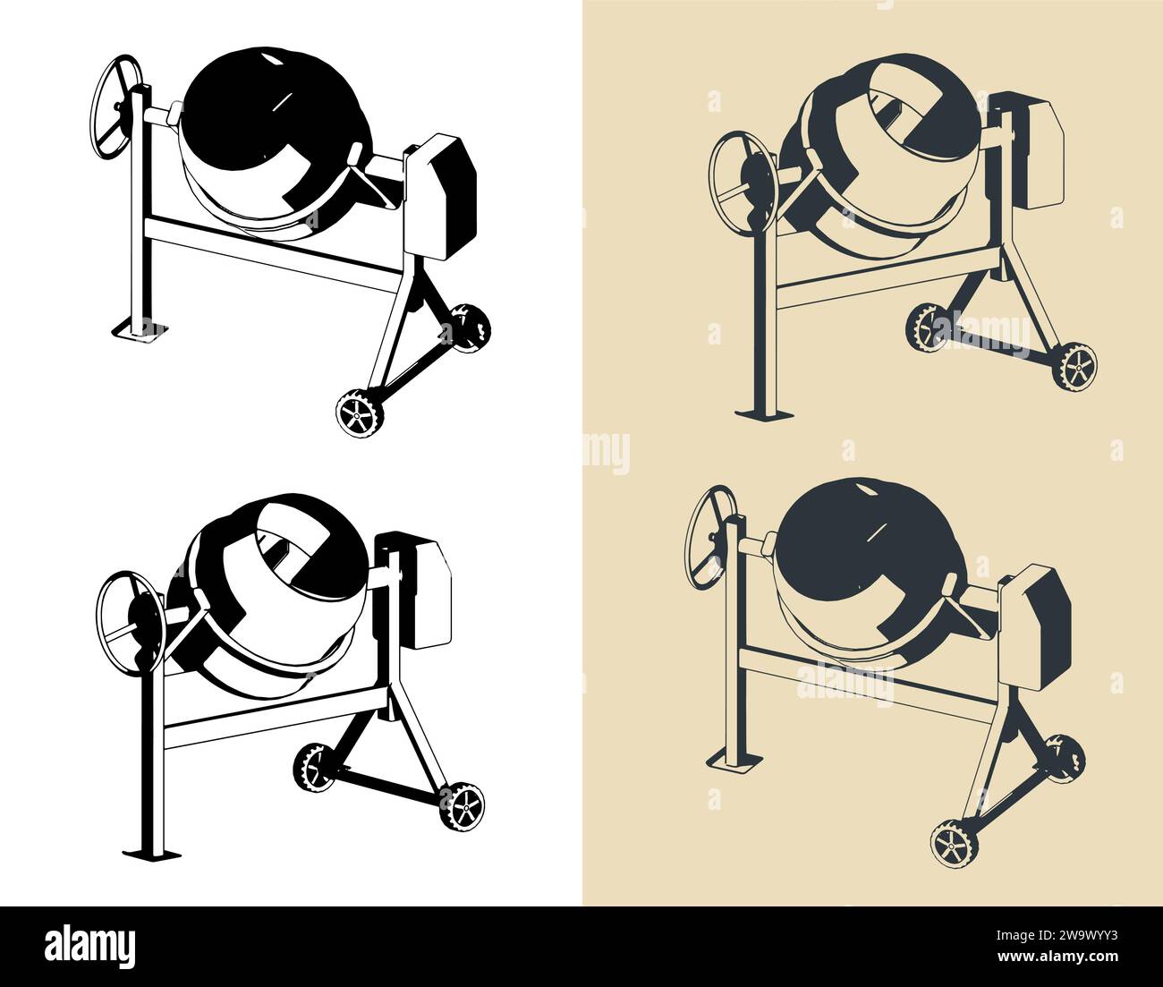 Stylized vector illustration of a concrete mixer Stock Vector Image