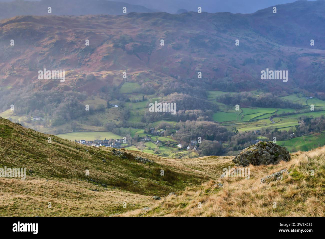 Goody Bridge and Lang How seen from near Stone Arthur, Lake District, Cumbria Stock Photo