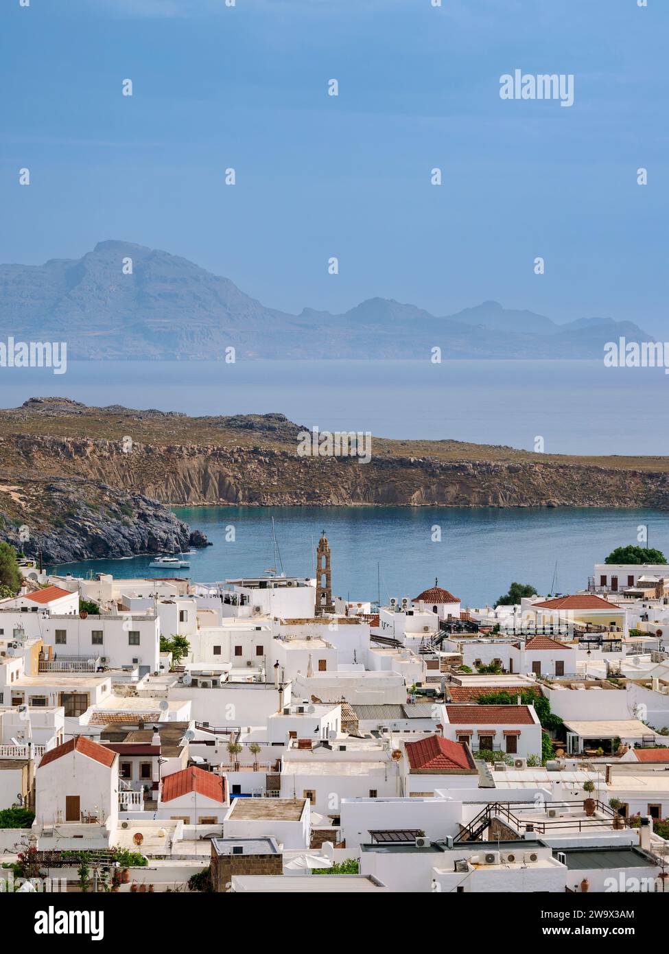 Lindos Village, elevated view, Rhodes Island, Dodecanese, Greece Stock ...