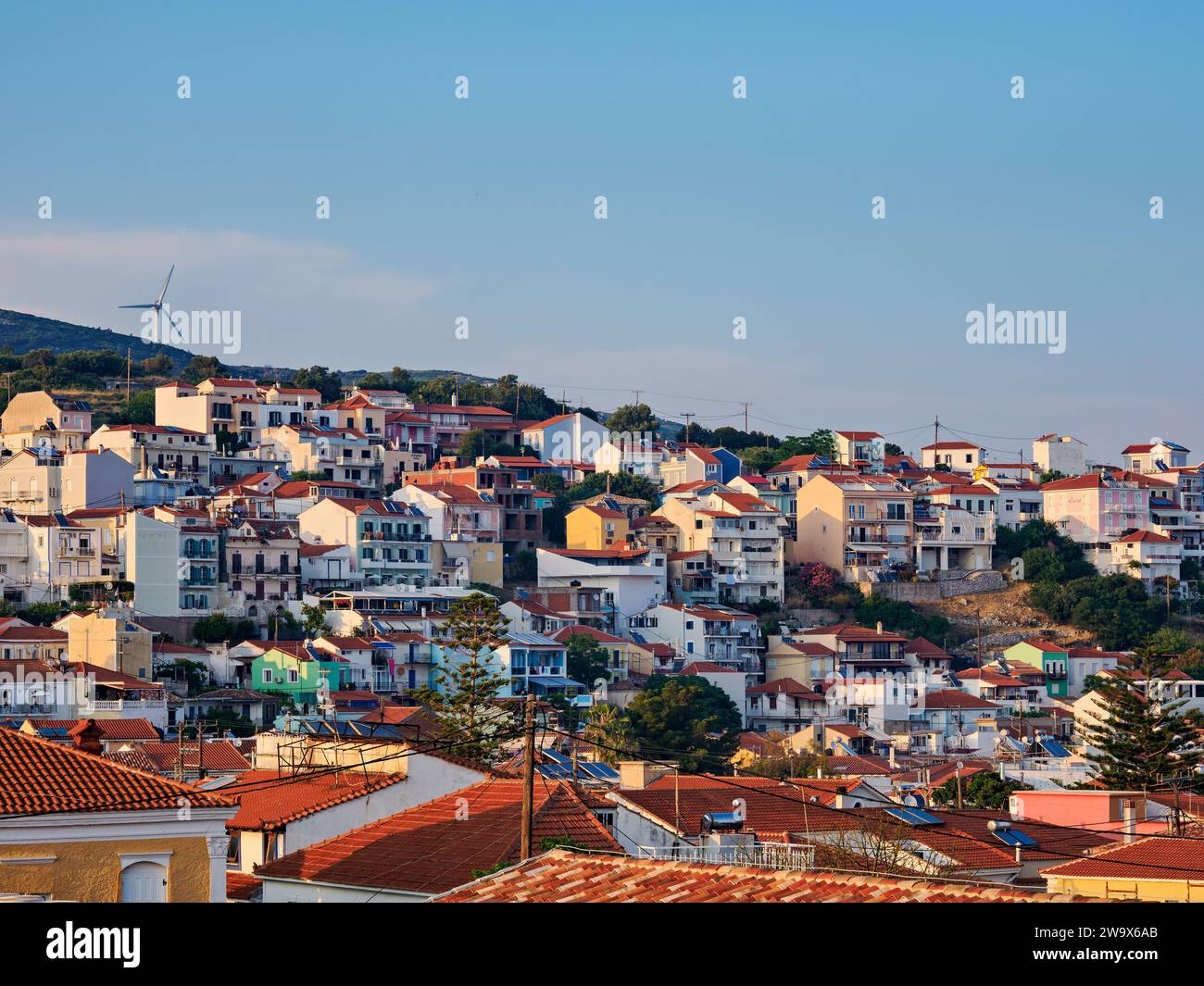 Townscape at sunset, Pythagoreio, Samos Island, North Aegean, Greece Stock Photo