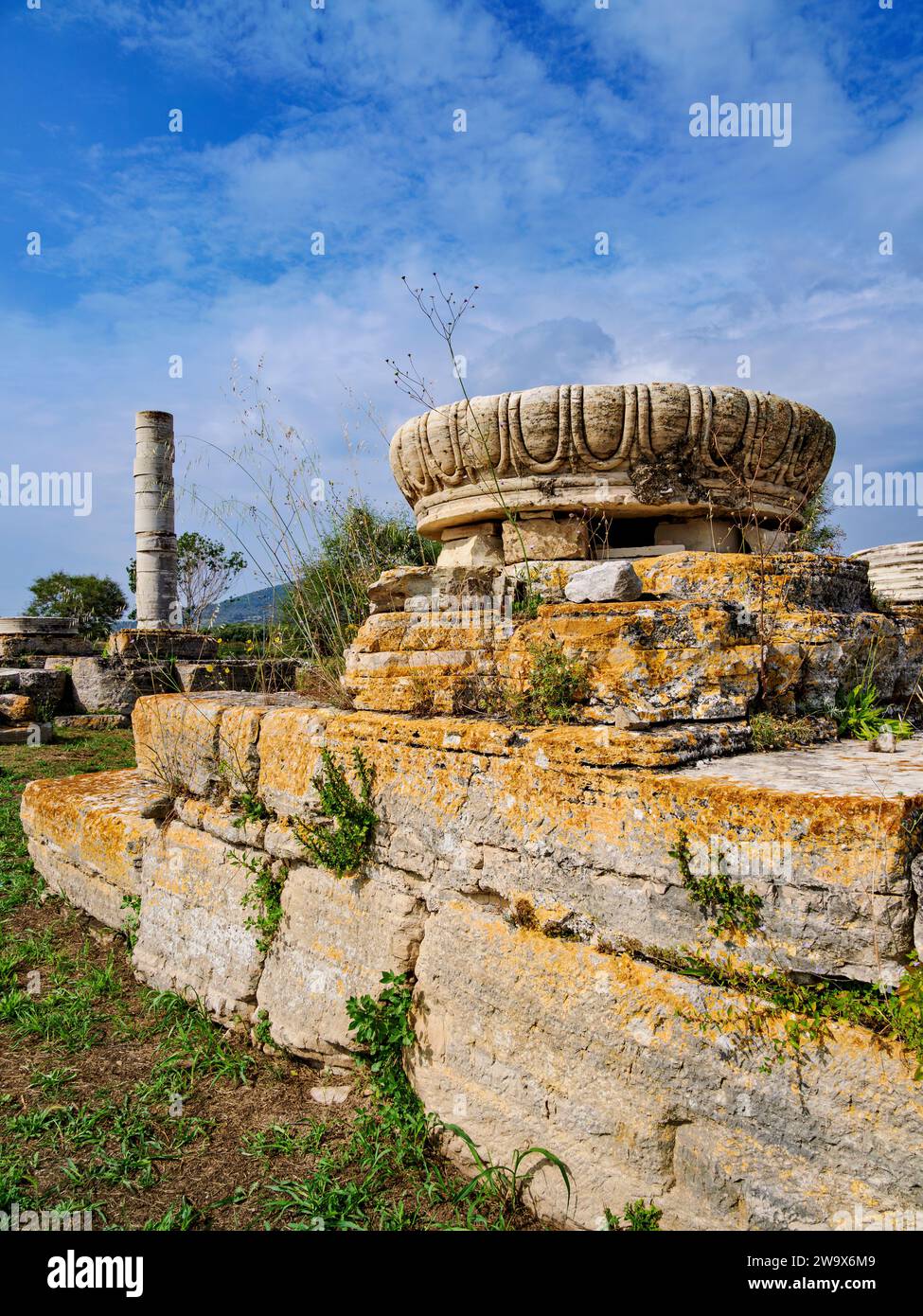 Temple of Hera Ruins, Heraion of Samos, Ireo, Samos Island, North Aegean, Greece Stock Photo