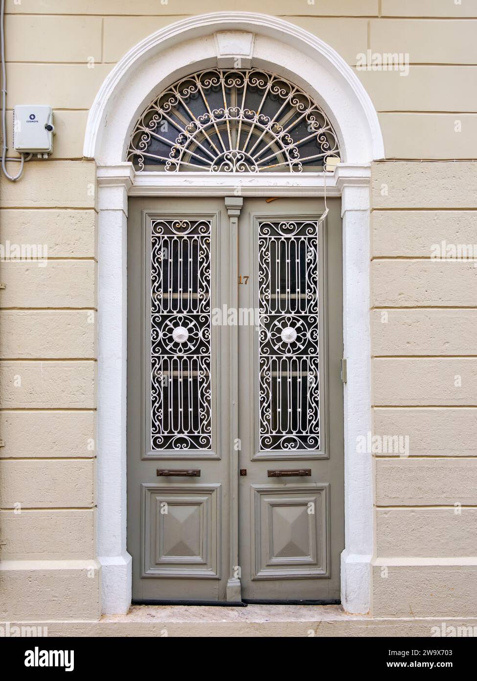 Decorative entrance door, Samos Town, Samos Island, North Aegean, Greece Stock Photo